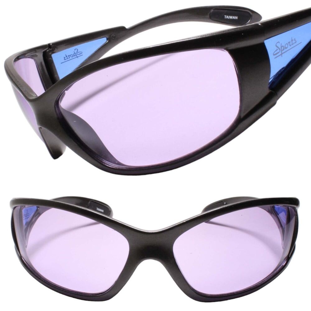 Classic Wrap Around Vintage Sporty Design Gray Sunglasses Purple Lens